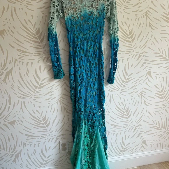 Sky Blue Sequin Backless Gown - Picture 2 of 3